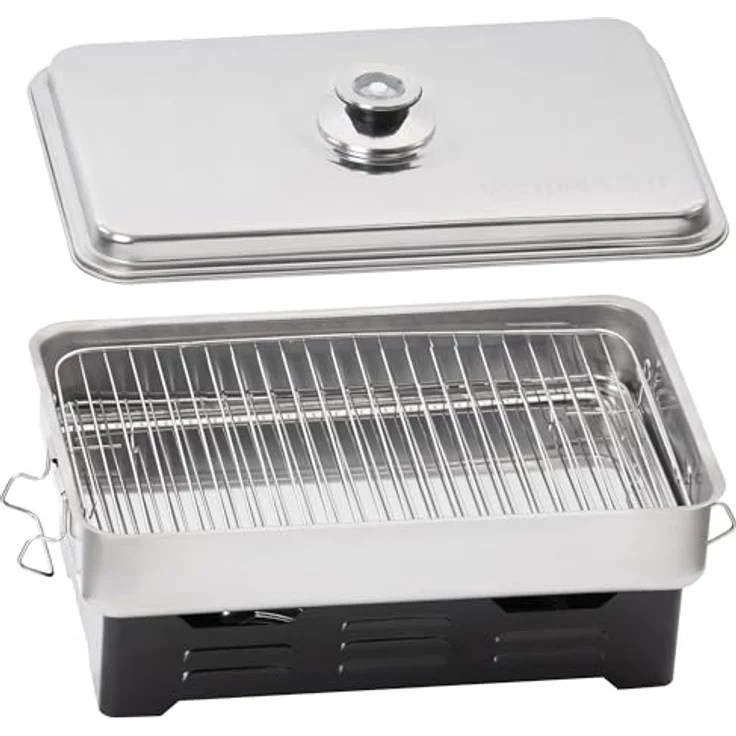 Mahlzeit Edelstahl Tischräucherofen, 47 x 27,5 x 20,5 cm, mit Thermometer und Fettauffangschale, Smoker für Fisch, Fleisch und Gemüse – Bild 1