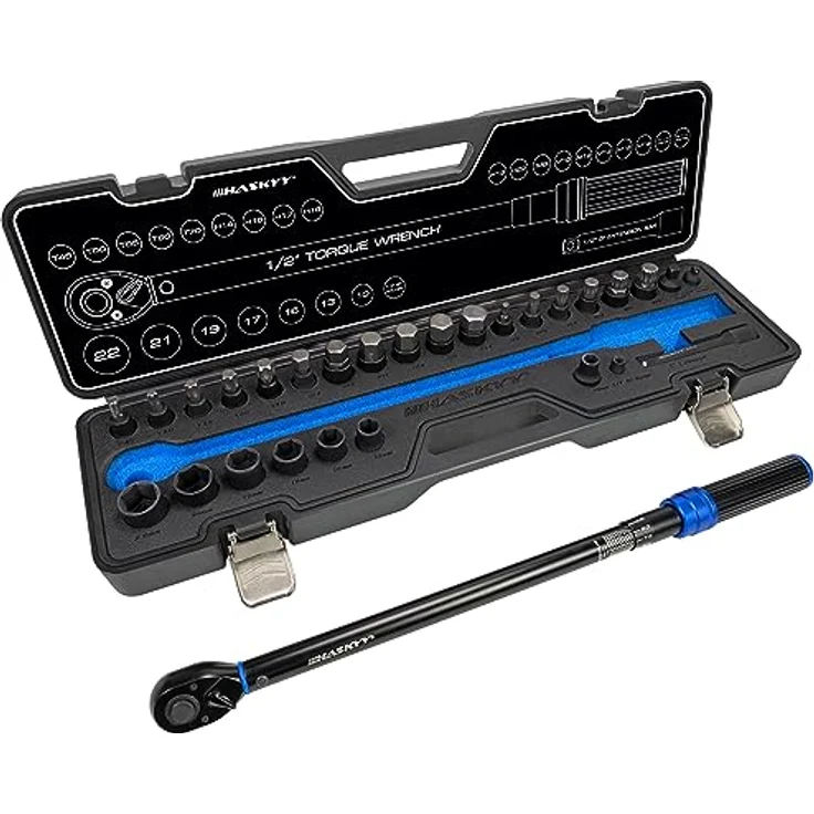HASKYY Drehmomentschlüssel Set 1/2" 50-350 Nm Auto PKW KFZ Verlängerungsstange Bits Nüsse Werkstatt Service Werkzeug Satz – Bild 2