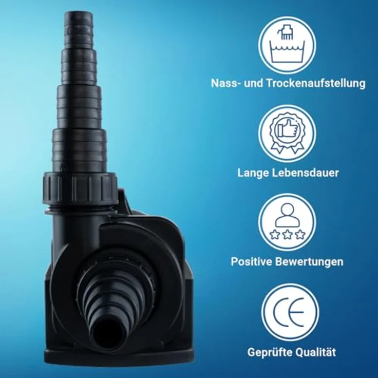 Jebao Teichpumpe zur Trockenaufstellung | 9800l/h | ECO nur 85W | Externe Pumpe | Gartenpumpe | Filterpumpe, schwarz – Bild 5