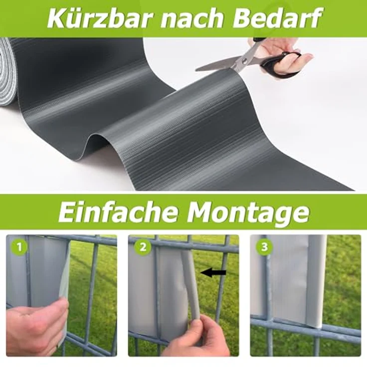 JAROLIFT PVC Sichtschutzstreifen 40m inkl. Befestigungsclips für Zäune, anthrazit – Bild 6