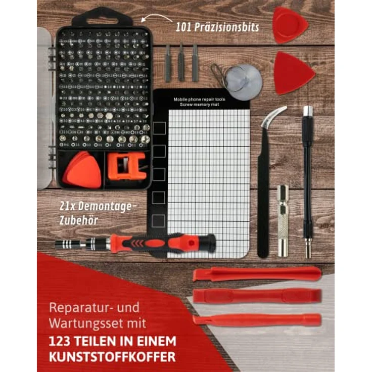 Red Tools Feinmechanik Bit-Set mit Schraubendreher, Präzisionsbits & Demontage-Zubehör - Reparatur-Set für Smartphone, Laptop, Computer - 119 Teile – Bild 2