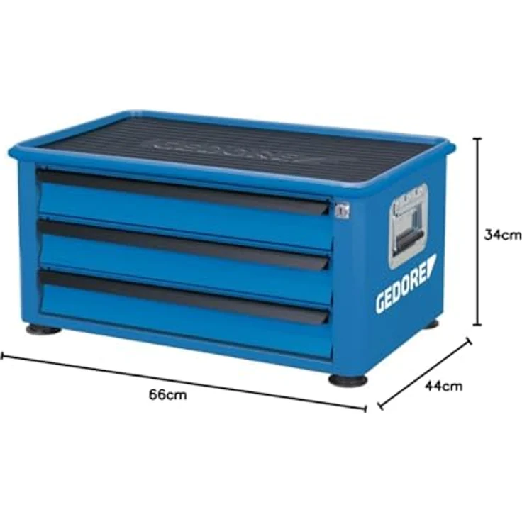 Gedore Werkzeugkoffer 1430, Werkzeugtruhe mit 3 Schubladen, korrosionsbeständig, pulverbeschichtet in GEDORE blau, zentrale Verriegelung, Tragfähigkeit pro Schublade 40 kg – Bild 2