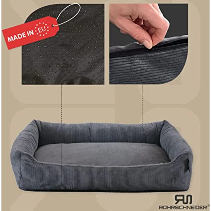 Rohrschneider Hundebett waschbar für kleine und mittelgroße Hunde mit Hundekissen Cord anthrazit (ca. 70x50 cm) inkl. Gassibeutel – Bild 2