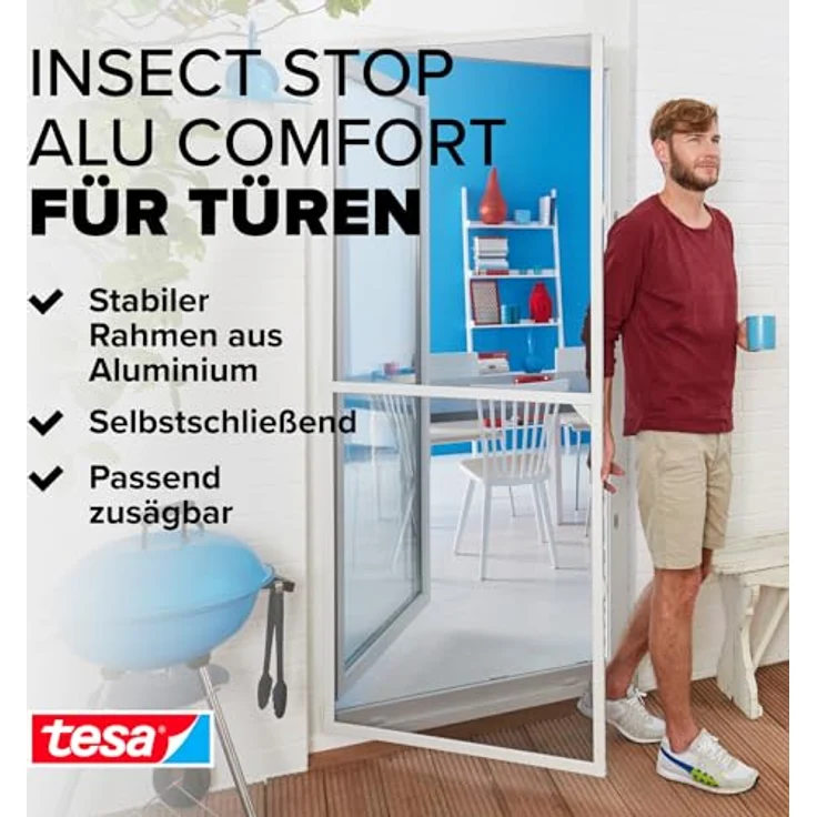 tesa Fliegengitter ALU COMFORT Türen, 1,00 m x 2,20 m, weiß – Bild 2