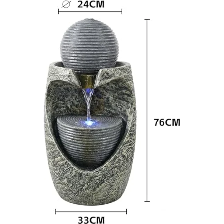 Köhko Gartenbrunnen „Steinquell Aura“, moderner Zierbrunnen mit LED und Natursteinoptik, 76 cm hoch – Bild 3