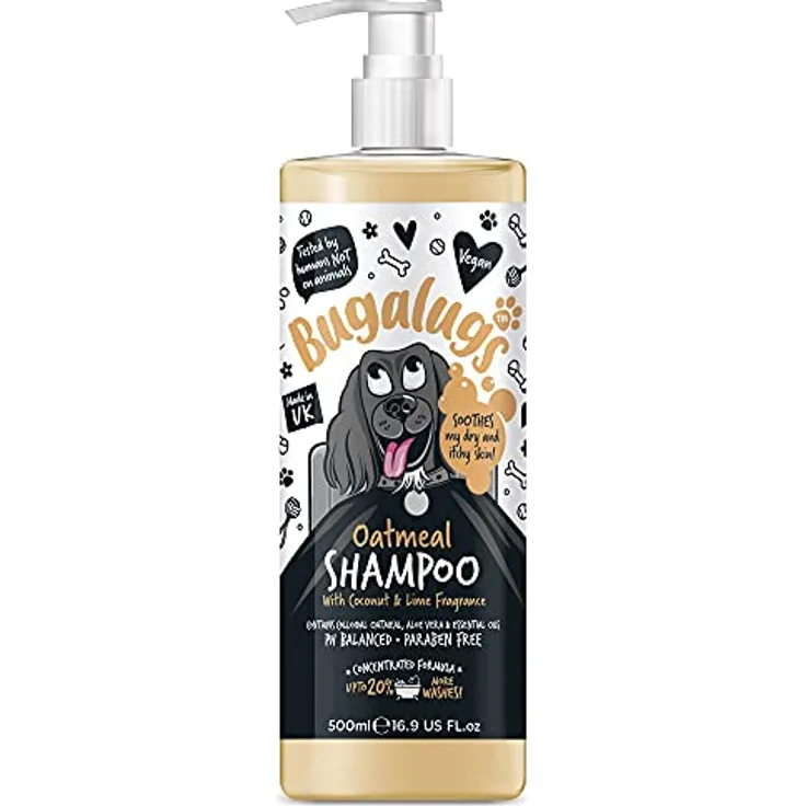 Bugalugs Hundeshampoo Oatmeal, pH-neutrales veganes Tiershampoo für Hunde, 500 ml, beruhigt trockene Haut, Lake District