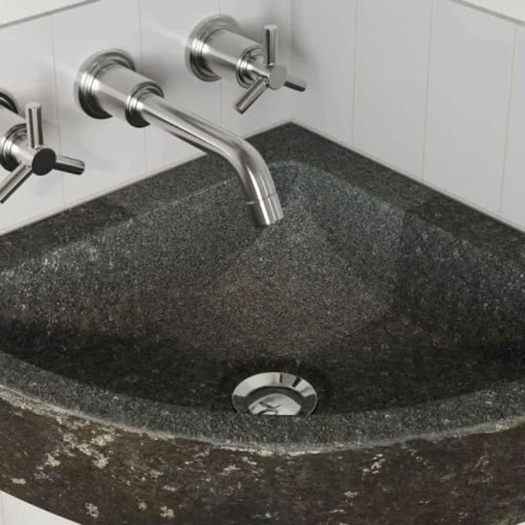 vidaXL Rustikales Badezimmer-Eckbecken aus Naturstein, Wandmontage, matte graue Oberfläche, wasserresistent, Fluss-Stil – Bild 3