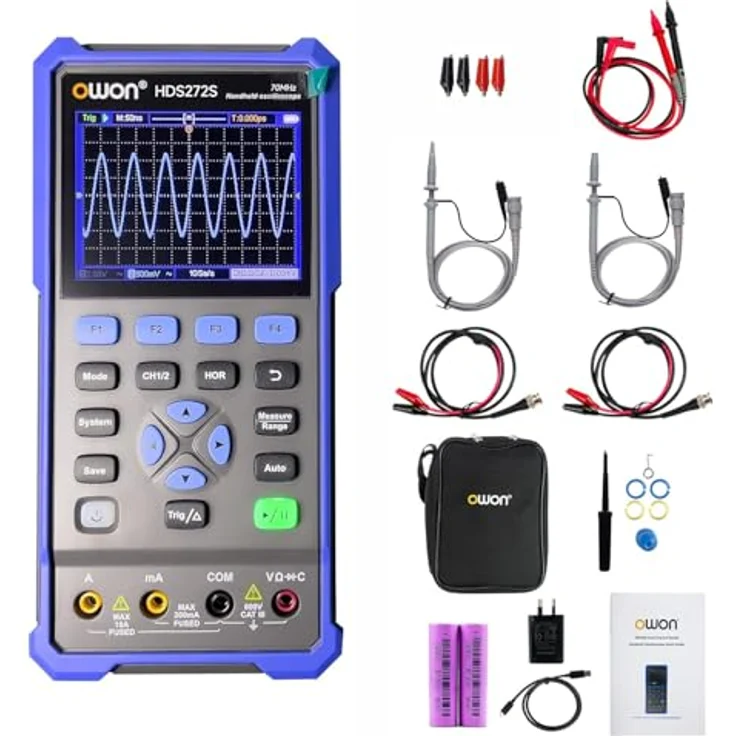 Owon HDS272S, 2-Kanal LCD-Oszilloskop mit integriertem Multimeter und 25 MHz Funktionsgenerator, mobil einsetzbar, 3,5" Display – Bild 1