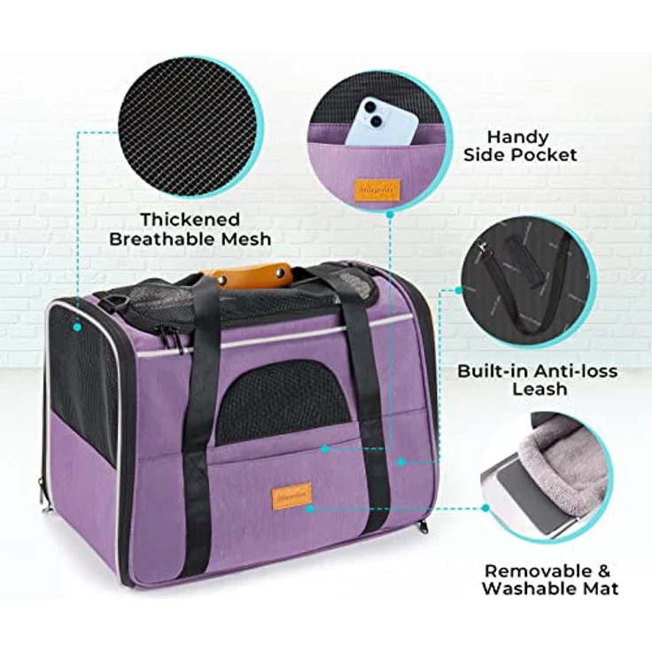 Morpilot Hundetasche Transportbox, Atmungsaktive und Faltbare Hundebox, Katzen Transportboxen mit Verstellbarem Schultergurt, Katzentragetasche mit Abnehmbarer Plüschmatratze + Schüssel – Bild 4