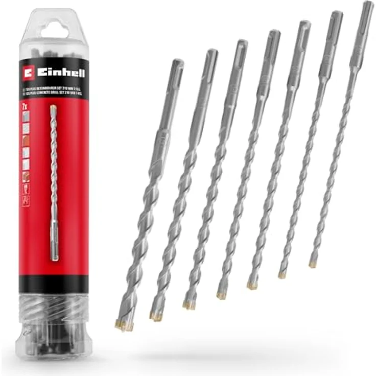 Einhell Original 7-tlg. SDS Plus Hammerbohrer-Set, 210 mm, für Beton und armierten Beton, mit Hartmetallplatte (40Cr Werkzeugstahl, Zentrierspitze) – Bild 1
