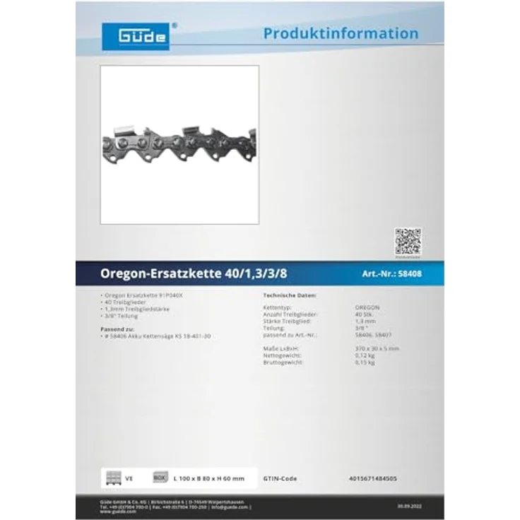 GUEDEAKTIVBANK Oregon Ersatzkette 40/1,3/3/8, 40 Treibglieder, 1,3mm Treibgliedstärke, 3/8'' Teilung – Bild 3