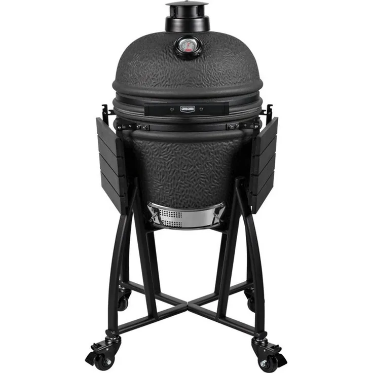 GRILL GURU Prime Matt Black Kamado Medium, 40 cm Keramik Holzkohlegrill mit Deckelthermometer und präziser Temperaturkontrolle