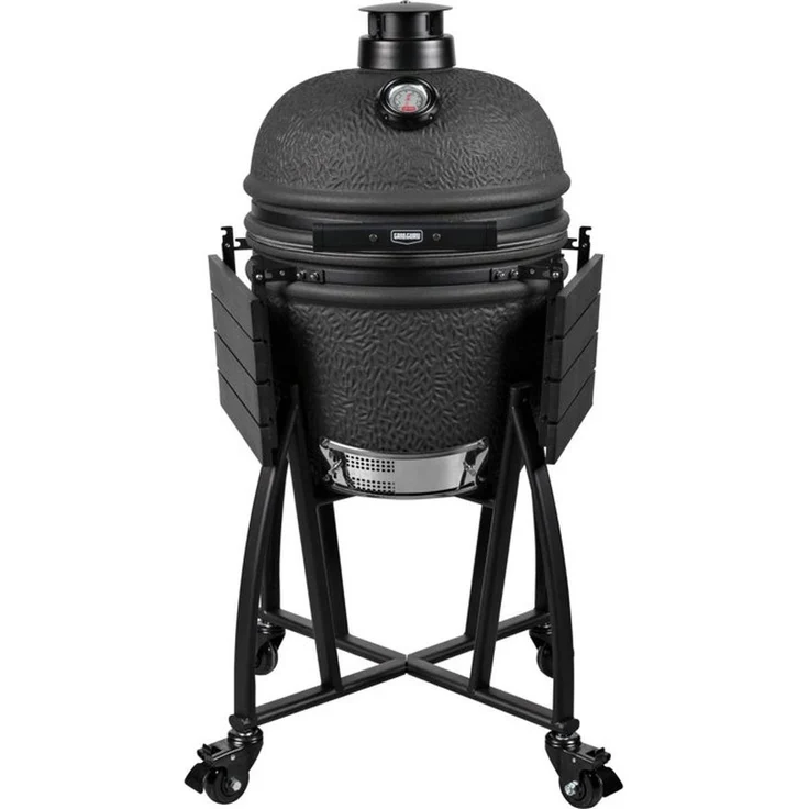 GRILL GURU Prime Matt Black Kamado Medium, 40 cm Keramik Holzkohlegrill mit Deckelthermometer und präziser Temperaturkontrolle
