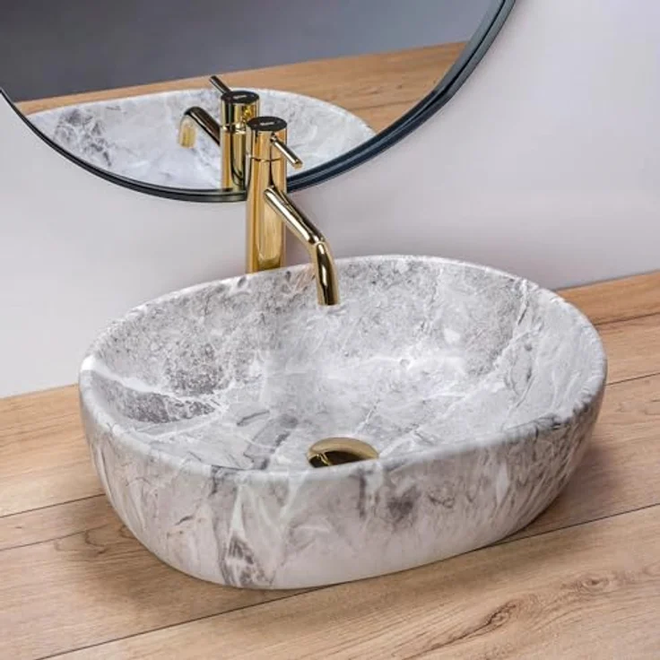 Rea Aufsatzwaschbecken Keramik Oval 49x35 cm, grau, ohne Überlauföffnung – Bild 2