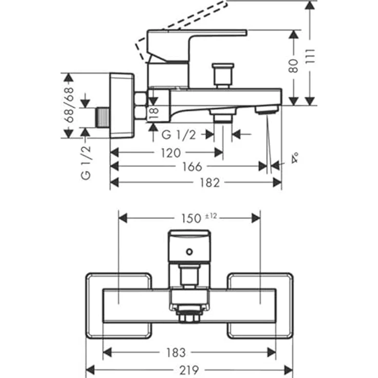hansgrohe Wannenarmatur Vernis Shape, Aufputz Einhebelmischer für 2 Funktionen, Mattschwarz, Durchflussmenge bis 22,5 l/min – Bild 3
