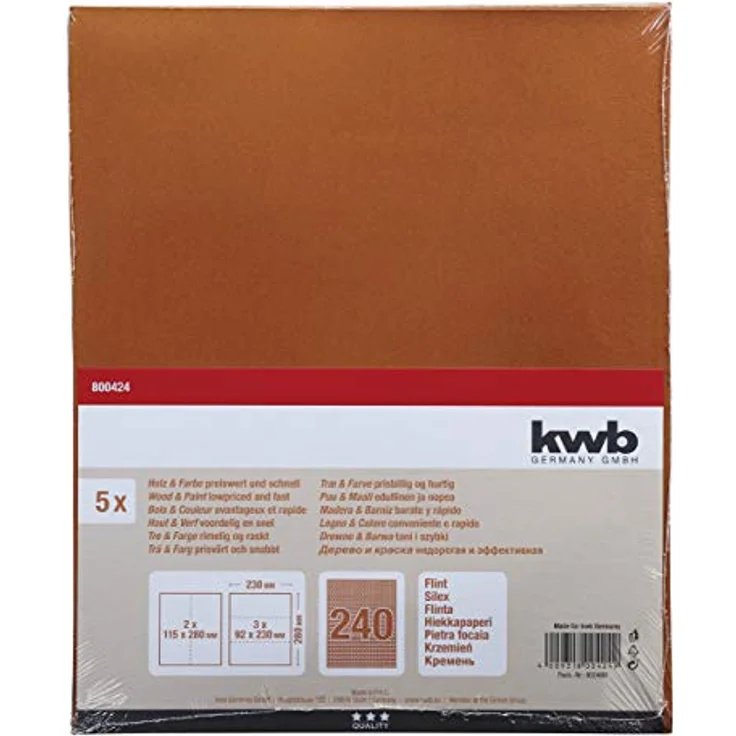 kwb 800424 Schleif-Papier Schleif-Bogen Flint für Holz, Farbe und Spachtel, 230 x 280 mm, verschweißt 5 Stk. Korn K-240 - Preisvergleich – Bild 2