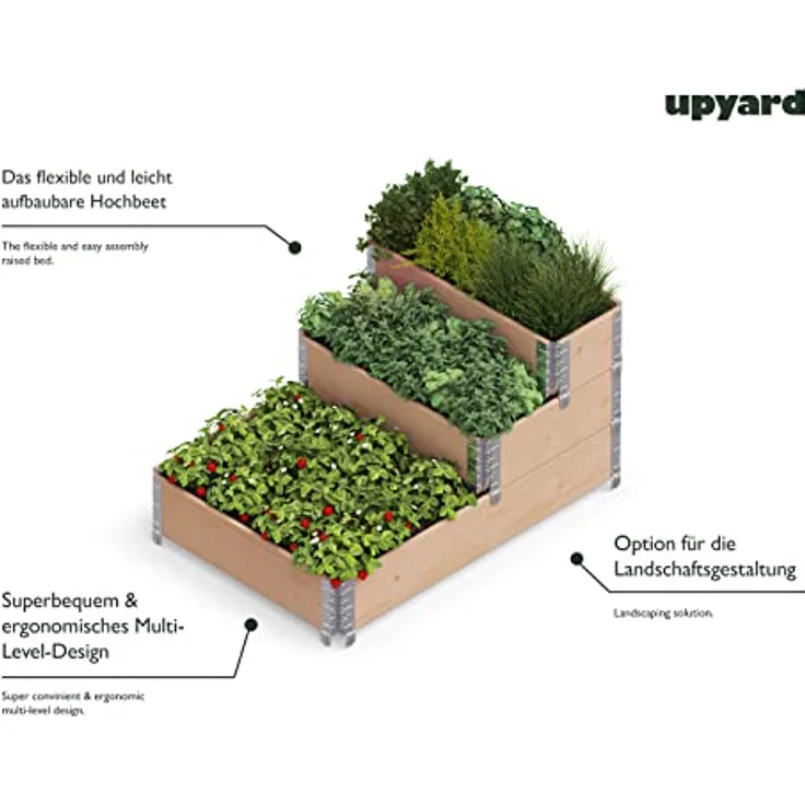 Upyard Stepped Bed - modernes Hochbeet aus Paletten - modulares, mehrstufiges Hochbeet aus Naturholz für Garten und Terrasse, 120x80x58,5, Braun – Bild 5