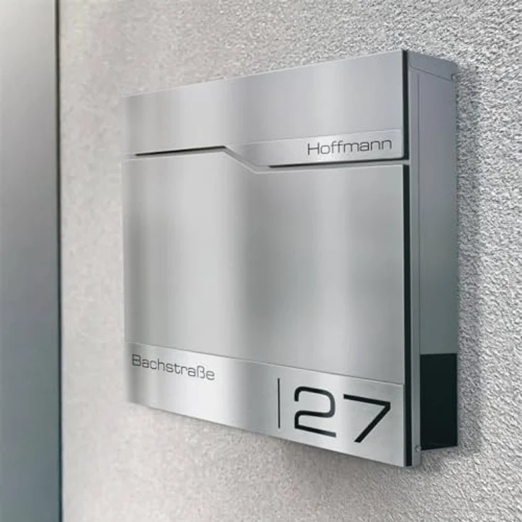 Metzler Wandbriefkasten Edelstahlfront mit Zeitungsfach, personalisierbar durch Lasergravur, rostfreier V2A Edelstahl, inklusive Austausch-Namensschild, 10 Jahre Ersatzteile – Bild 5