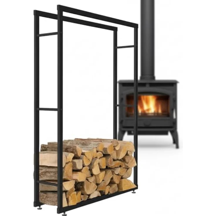 Melko Kaminholzständer höhenverstellbar 150x40 cm, stabiler Brennholzregal aus pulverbeschichtetem Metall, schwarz – Bild 1