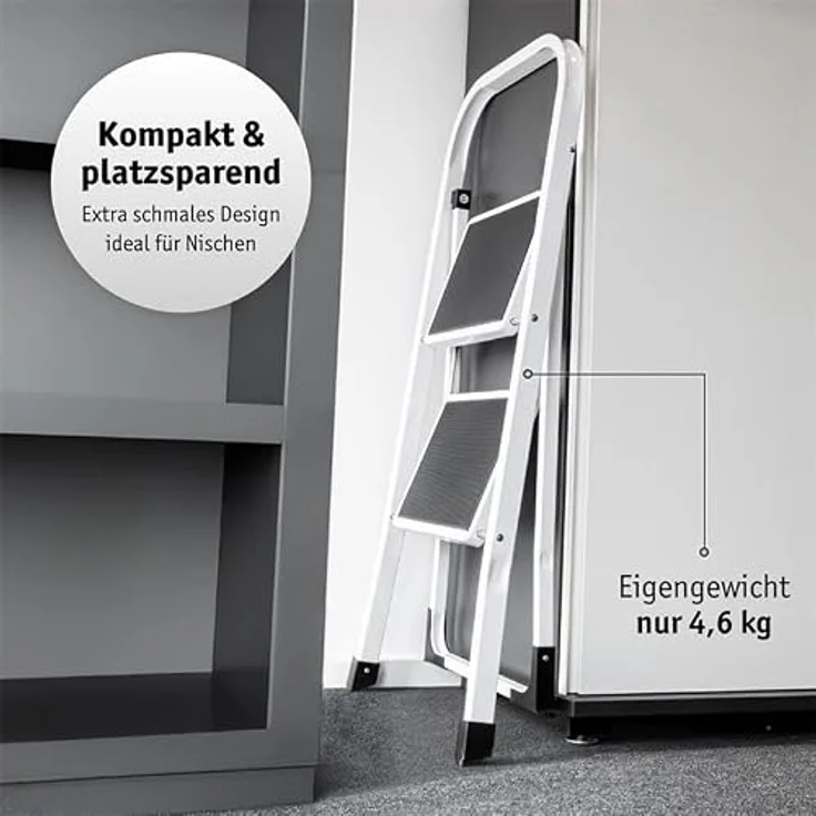 Lefeld 2-Stufen-Leiter klappbar, Tragfähigkeit bis 150 kg, rutschfeste Trittstufen, platzsparendes Design – Bild 4