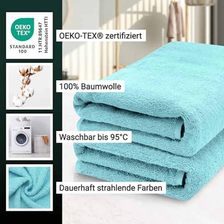 Zollner Saunatuch, 70x200 cm, blau, 100% Baumwolle, Oeko-Tex® Standard 100, pflegeleicht, optimal saugfähig – Bild 3