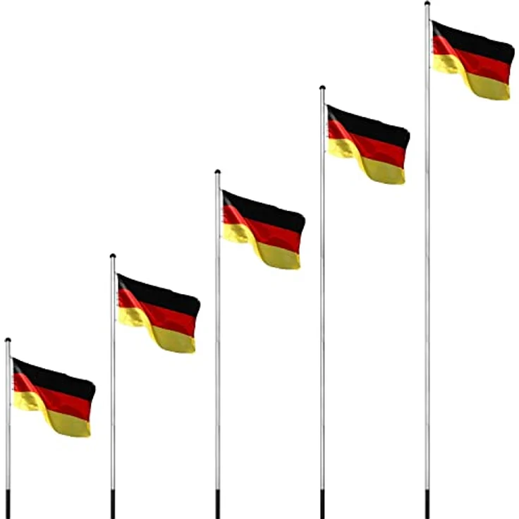 FLAGMASTER Teleskop Fahnenmast Aluminium 6,50 m, 5-fach höhenverstellbar, Komplettset mit Bodenhülse und 30 verschiedene Fahnen zur Wahl – Bild 2