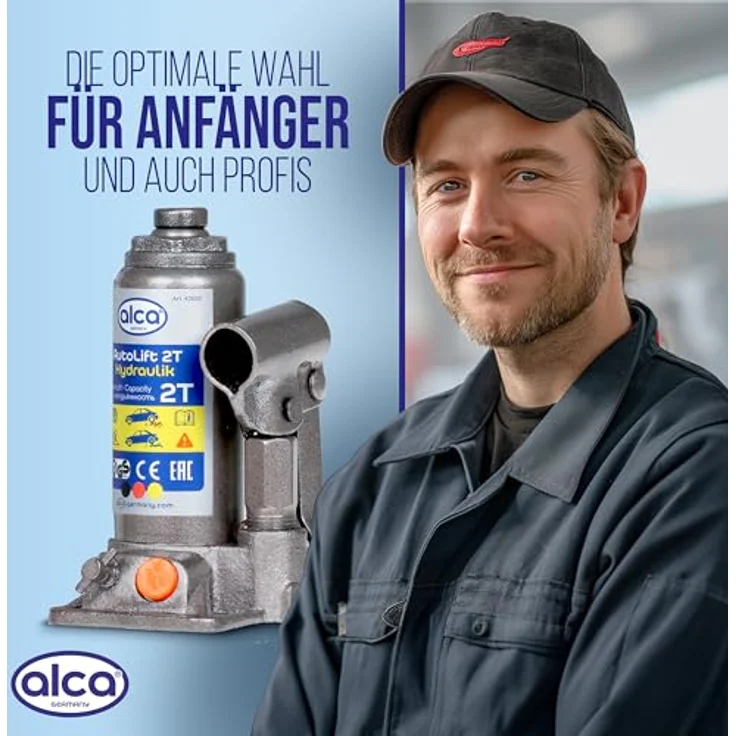 alca® Hydraulischer Unterstellheber 2t im Koffer – Hubhöhe 158–308 mm, Stempelwagenheber nachfüllbar, silber – Bild 8