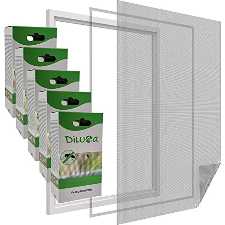 DILUMA Fliegengitter für Fenster 130 x 150 cm, schwarz-anthrazit, anpassbar, inklusive Klebeband, Set 5