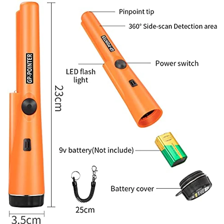 EXTSUD Tragbar Metallsuchgerät,Metallpointer Metalldetektor Metall Pin Pointer IP66 Wasserdichter mit eingebautem LED Indicator/Alarm Licht/ 360° Scan/Holster für Goldmünze Hunt, Relikte, Schmuck – Bild 3