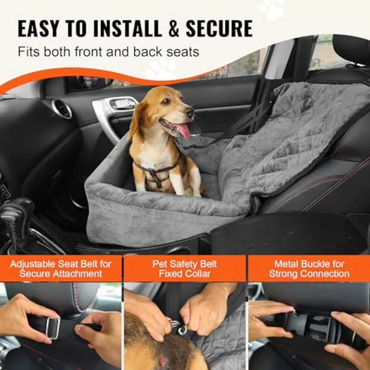 VEVOR Hundeautositz, Hundesitzerhöhung fürs Auto mit Aufbewahrungstasche, Sicherheitsleine, Füllung aus Schwamm und PP-Baumwolle, für kleine und mittelgroße Hunde bis 18 kg – Bild 4