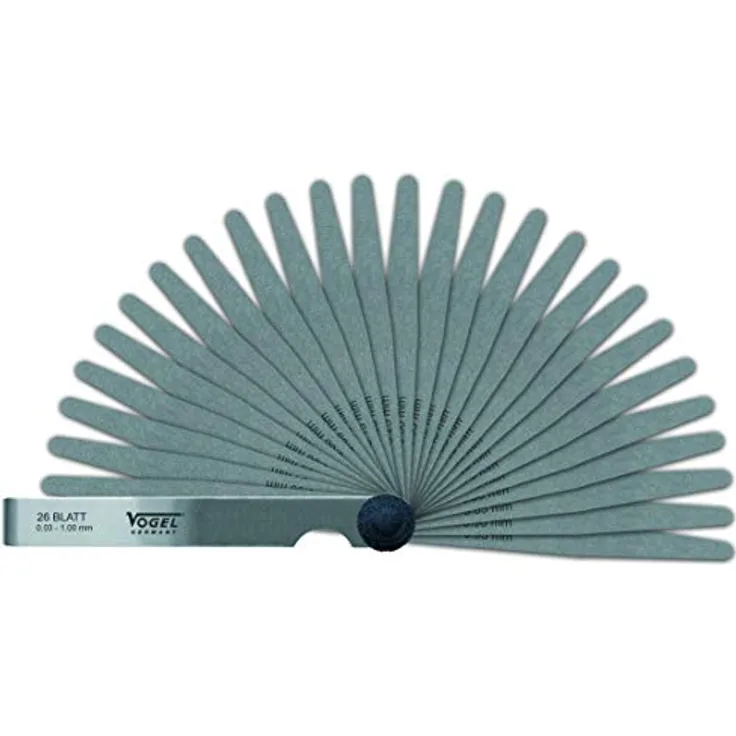 Vogel Germany Fühlerlehren-Satz (21 Blatt, Messbereich: 0.05 – 2,00 mm, aus gehärtetem Federstahl, konische Blattform, 100 mm lang) 411009