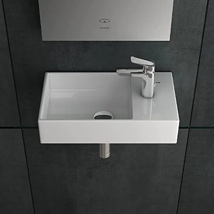 Alpenberger Keramik Waschbecken Klein Gäste WC Lösung | Mini Handwaschbecken | Designer Wandwaschbecken | Kleiner Waschplatz zur Wandaufhängung | Badwaschtisch 45 cm Breit | Pflegeleichtes Becken – Bild 3