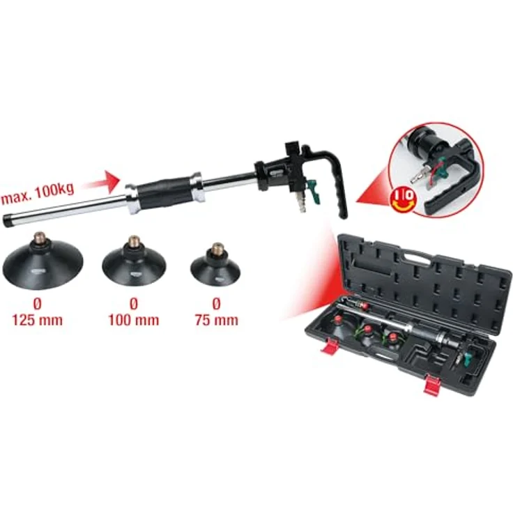KS Tools Drehmomentschlüssel Druckluft-Ausbeulhammer-Satz 5tlg. - ideal für Karosseriearbeiten, inklusive 3 Saugteller und Zughaken im stabilen Kunststoffkoffer – Bild 2