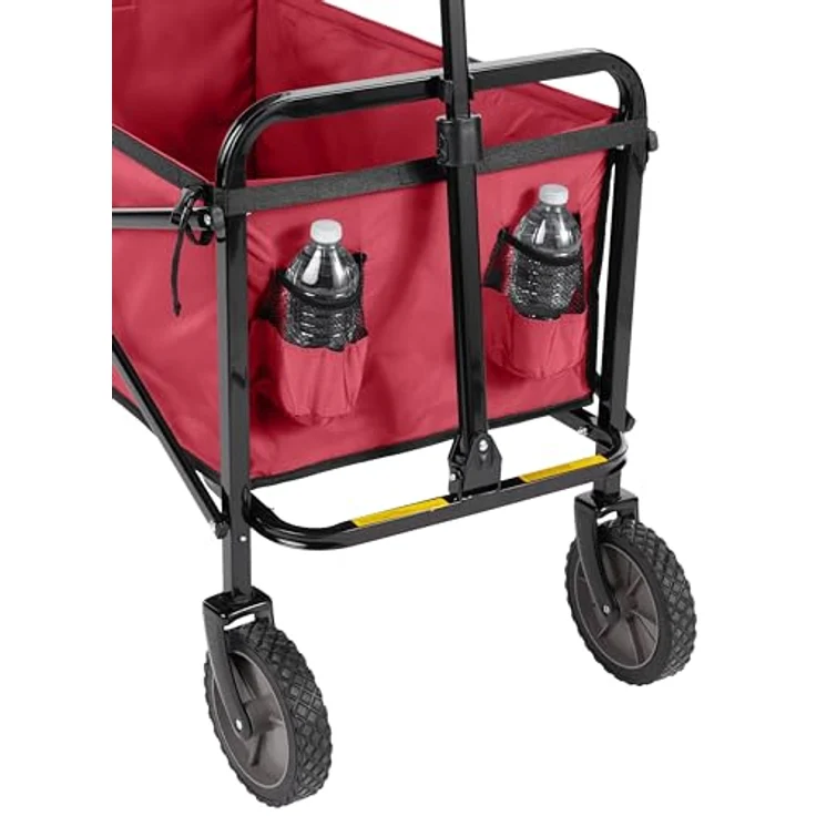 Amazon Basics Zusammenklappbarer Bollerwagen, faltbar für den Garten, mit Abdeckung, Tragkraft bis 120 kg, Rot – Bild 4