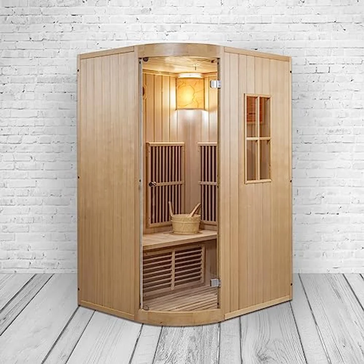 PureHaven Infrarotkabine Alpha I 125x110x190 cm, Saunaofen (3000 W) aus kanadischem Hemlockholz in natur – Bild 2