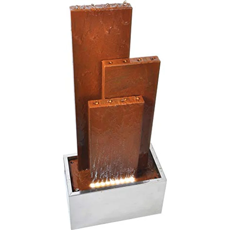 Köhko® Springbrunnen Chile, 104 cm hoch mit LED-Beleuchtung, 3 Wasserwänden aus Cortenstahl und Edelstahl, geräuscharmer Betrieb, geschlossener Wasserkreislauf – Bild 3