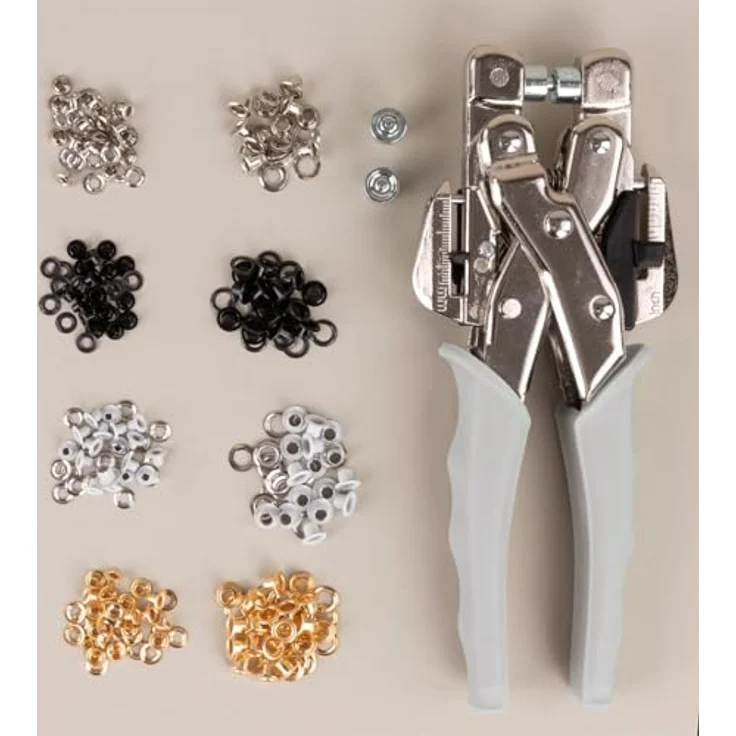 Rayher Loch- und Ösenzange, Universalwerkzeug im Plastikkoffer, inkl. 160 Ösen (3 mm und 5 mm ø) in 4 Farben, präzise Stanze für Papier, Leder und Stoff – Bild 5