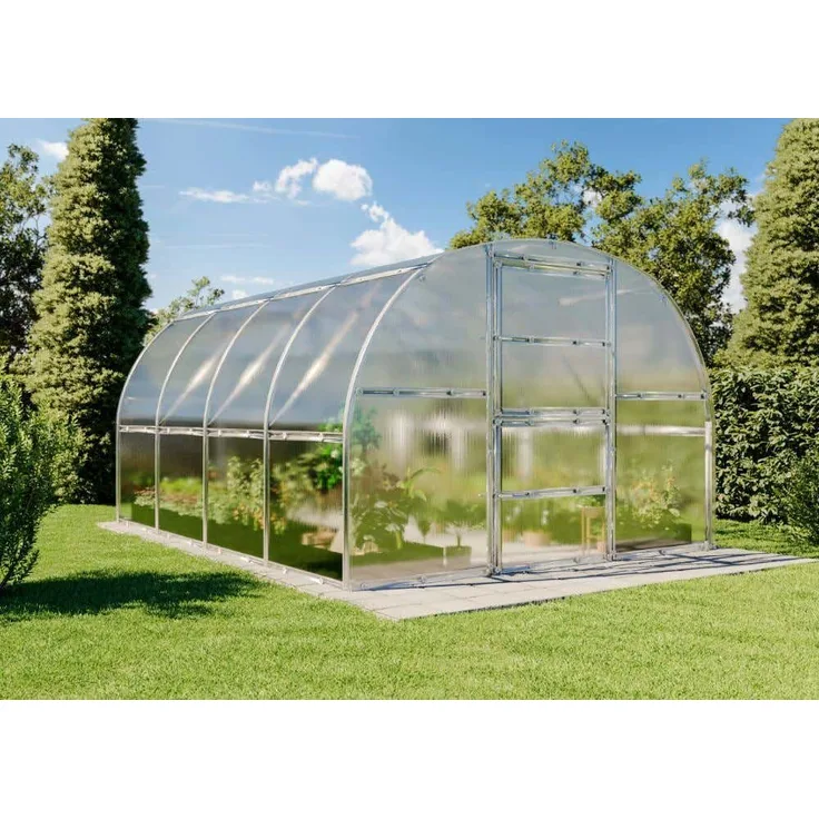 Terrando Gewächshaus Estragon 3x4m, Polycarbonat-Paneele, verzinkte Stahlprofile, zweigeteilte Tür, ein Fenster, made in EU - 300 x 400 x 245 cm, Farbe: Transparent