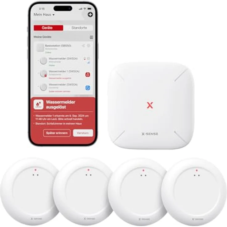 X-Sense SBS50 WLAN Wassermelder, Smarter Funk-Wassersensor mit App-Warnungen, IP67 wasserdicht, 500 m Reichweite, 5er Set für Küche, Bad, Keller – Bild 1