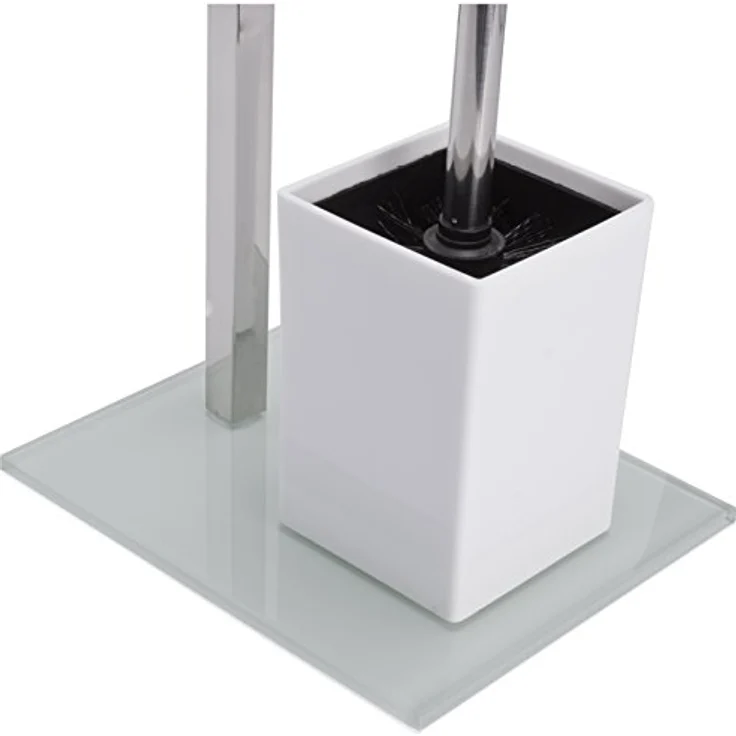 MSV Bad Serie Sydney Stand WC Garnitur aus Edelstahl und Glas mit herausnehmbaren Innenbehälter für die WC Bürste Weiß – Bild 3