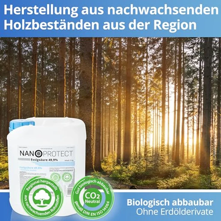 Nanoprotect Essigsäure Klimaneutral - 5 kg | Hochwertig und vielseitig | Nachhaltig hergestellt aus regionalen Hölzern | Made in Germany – Bild 5