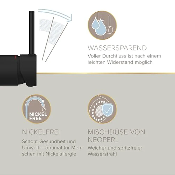 Lenz Küchenarmatur OLINA FLEX, extra hohe Schwarz-matt Armatur mit flexibler Brause, Easy-Weight-System und Cold-Start-Funktion – Bild 8