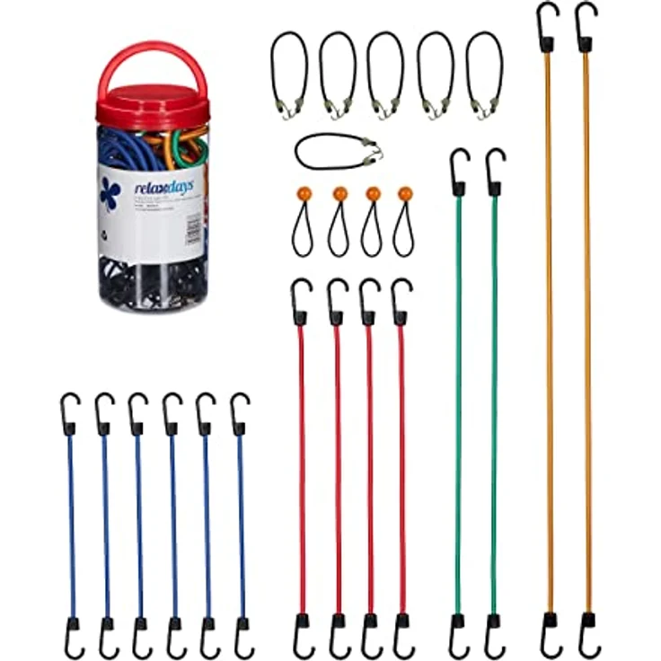 Relaxdays Spanngummi 24er Set, Gepäckspanner mit Haken, Camping, Auto, Fahrrad, Universal Expander, 6 Größen, Mehrfarbig – Bild 1
