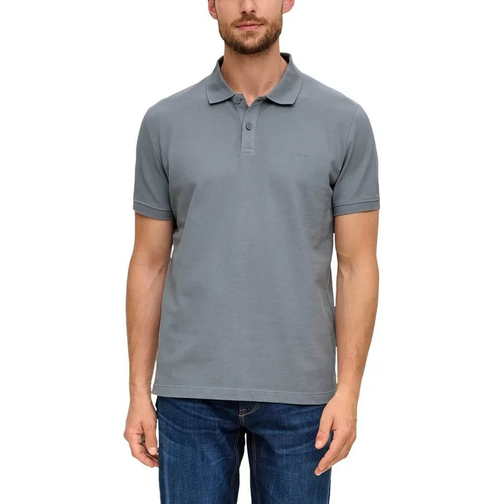 s.Oliver Poloshirt mit Logostickerei, Baumwolle, weich auf der Haut, hüftlang