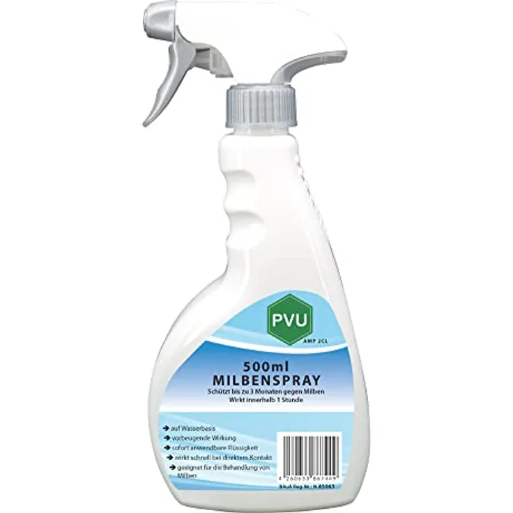 Pvu Milbenspray 500ml | Milbenspray für Matratzen | Milbenspray gegen Krätze | Hausstaubmilben bekämpfen | Spinnenmilben | Anti Milben Spray | für Innen & Aussen