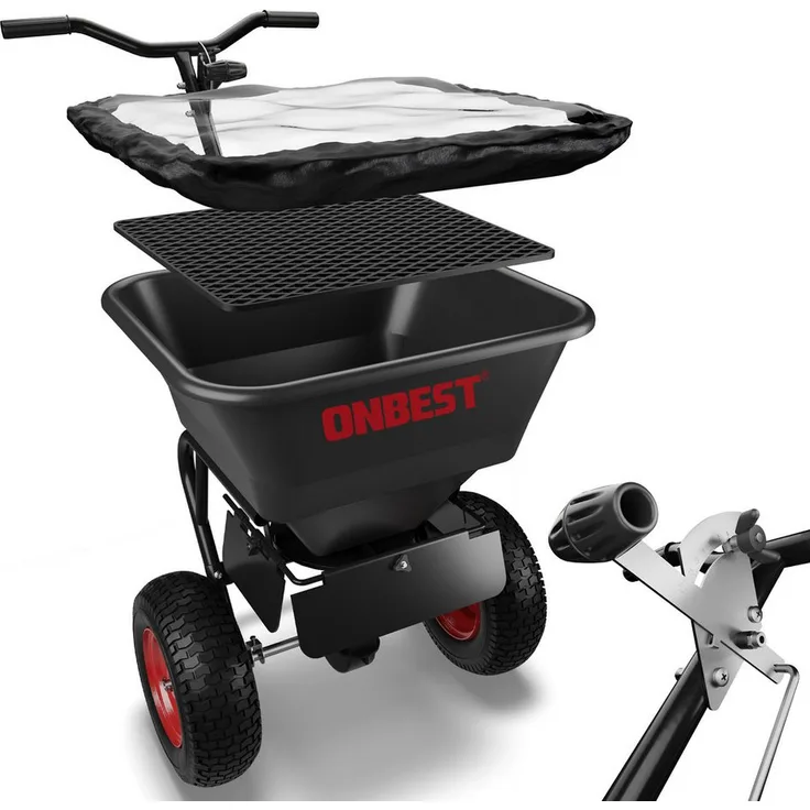 Onbest Streuwagen 45 l, mit Grobsieb, Regenabdeckung und luftbereiften Reifen, 61 x 91 x 59 cm