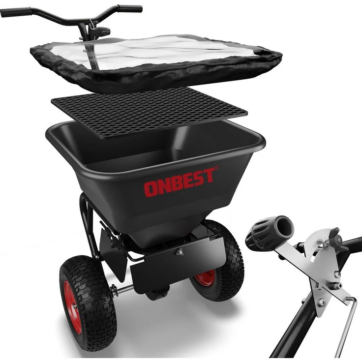 Onbest Streuwagen 45 l, mit Grobsieb, Regenabdeckung und luftbereiften Reifen, 61 x 91 x 59 cm