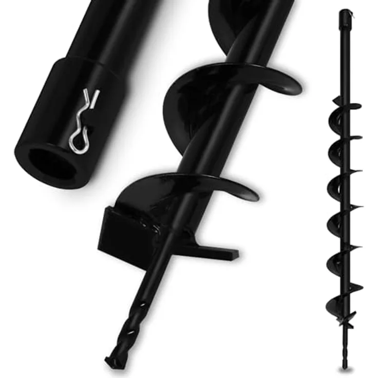 EBERTH Erdbohrer Gartenschnecke, 80 mm Durchmesser, 800 mm Länge, Aufnahme 20 mm, schwarz lackiert