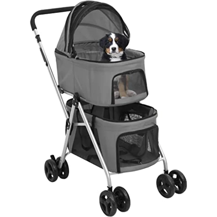 vidaXL Hunde-Transportbox Hundewagen für 2 Hunde Faltbar Grau 83x48x97 cm Oxford-Gewebe – Bild 2