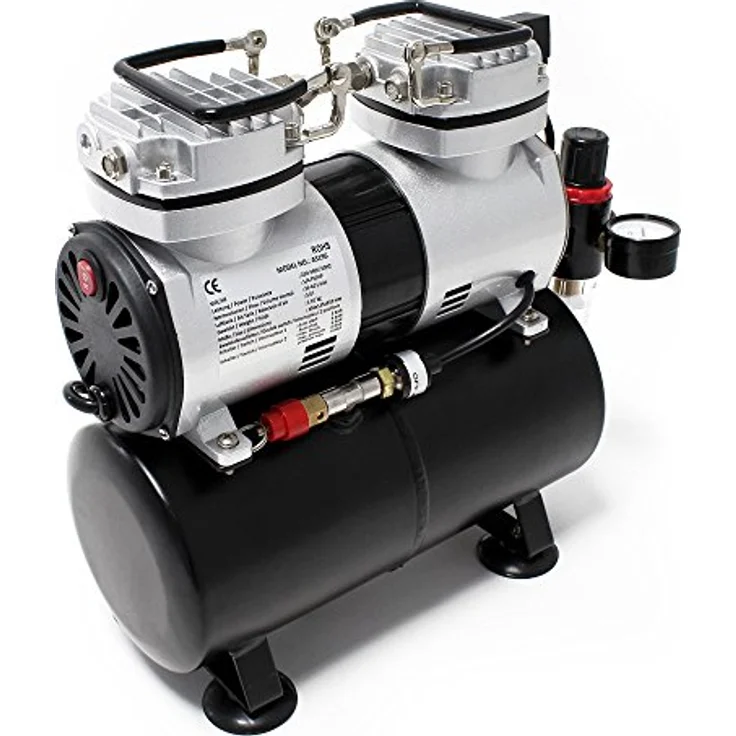 Wiltec - Airbrush Kompressor AS196 mit Lufttank 2 Zylinder Kolben 6 bar Abschaltautomatik – Bild 3